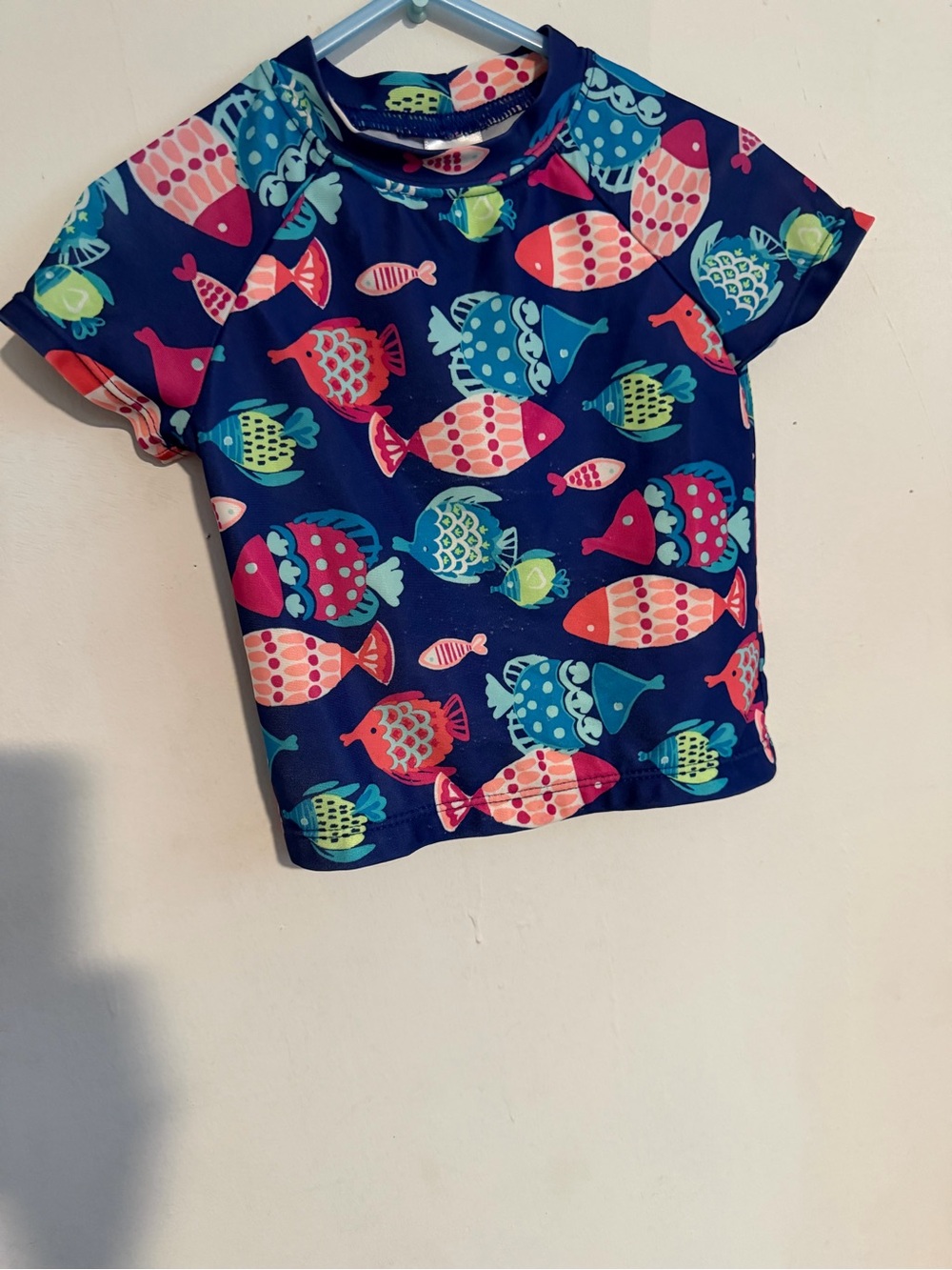 Gymboree Navy Short Sleeve Swim Top with Multicolor Fish 2T